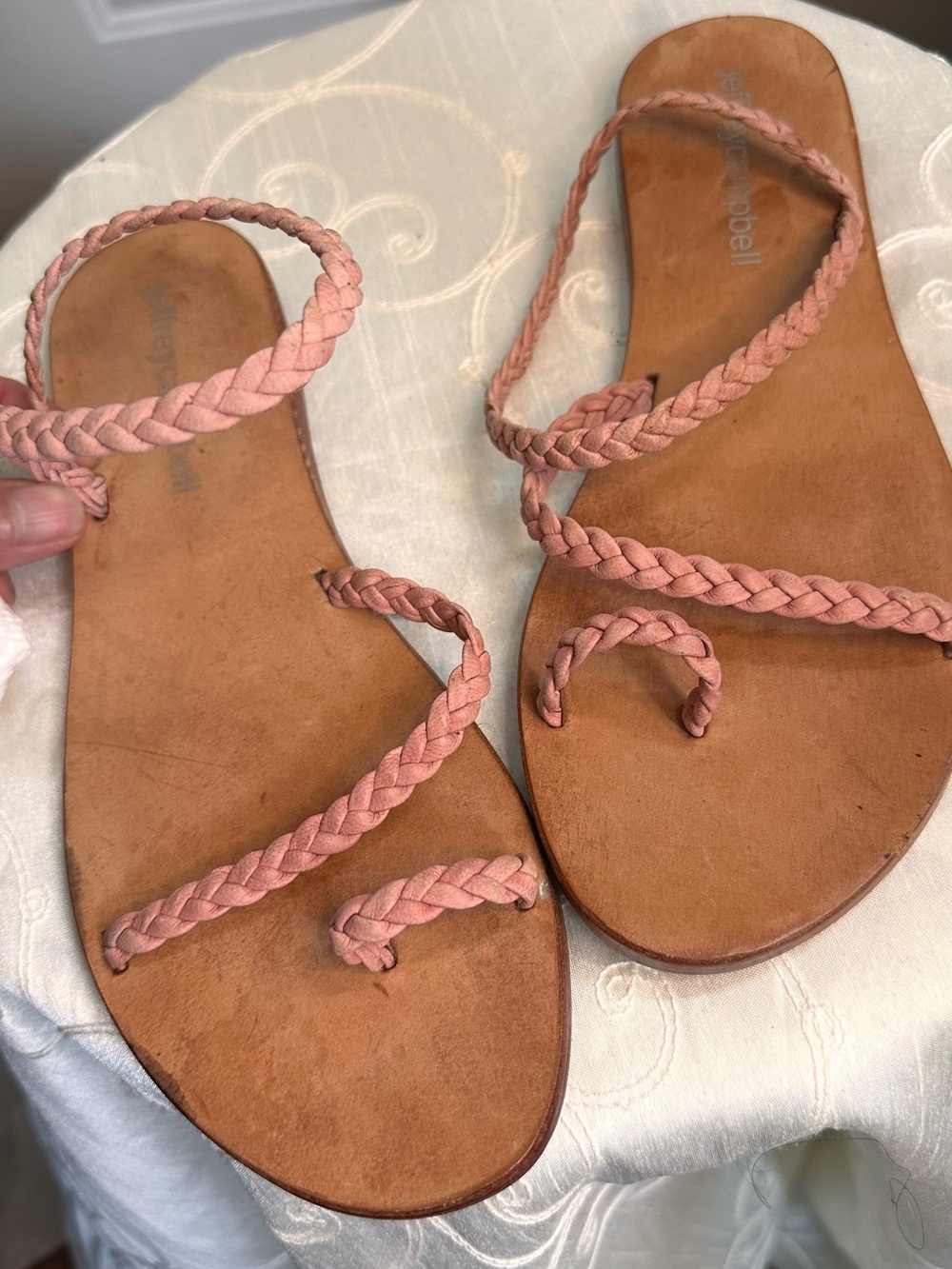 Jeffrey Campbell Braided Toe-Loop Sandals in Dusty Pink